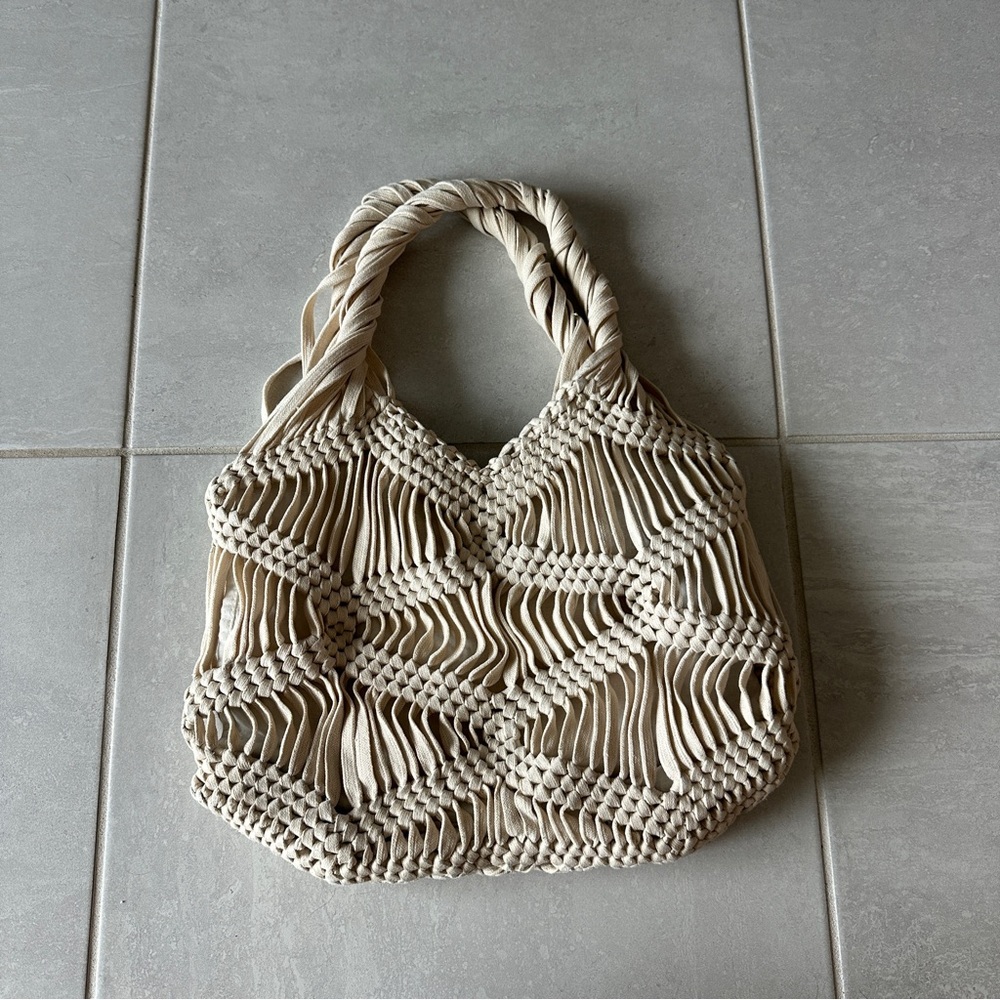 London Kaye Chic Cream Macramé Shoulder Bag